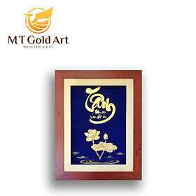 Tranh Hoa Sen chữ Tâm Dát Vàng 24K (26x35cm) MT Gold Art- Hàng chính hãng, trang trí nhà cửa, quà tặng dành cho sếp, đối tác, khách hàng, sự kiện