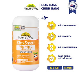Viên Nhai Natures Way Kids Smart Vitamin CZinCD3 Chewable Tablets Cho Bé Phát Triển Toàn Diện 75 Viên