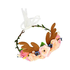 Boho Antler Floral Crown Flower Headband Hair Garland Wedding Headpiece