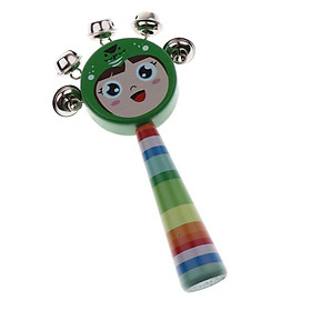 Orff Instrument Cute Cartoon Wooden Hand Shaker Bell Ring Rattle Drum Kids Baby Early Learning Sound Toy –Green
