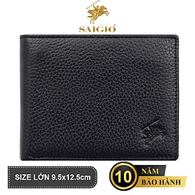 Ví Nam Cao Cấp, Da Bò PEBBLE Mềm Mại - Bền Bỉ, Size Lớn, Chống Xước - Chống Nhăn Tốt, Thiết Kế Cổ Điển, Dáng Ngang - Gập 2, Ngăn Đựng Tiền Có Khóa Kéo, Nhiều Ngăn Để Giấy Tờ Tiện Dụng - Hàng Chính Hãng SAIGIO