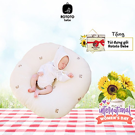 Gối chống trào ngược Rototo Bebe phiên bản giới hạn vỏ Airmesh Waffle thêu hoạ tiết mèo