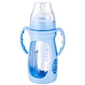 BABISIL wide caliber temperature paste glass straw bottle leakproof handle 180ml pink blue BS5067
