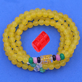 Bộ Vòng Chuỗi, Tràng Hạt 108 Hạt 6 Ly Đá Thạch Anh Vàng Charm Lục Tự Chân Ngôn - Tràng Chuỗi Niệm Phật - An Yên - Thịnh Vượng - May Mắn - Tài Lộc
