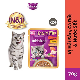 WHISKAS TASTY MIX Thức ăn cho mèo con dạng sốt - gói 70g, 24 gói