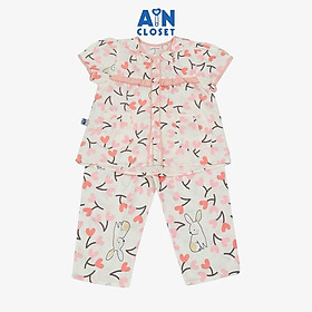 Bộ quần áo Dài tay ngắn bé gái họa tiết Thỏ Trái Tim Hồng cotton - AICDBGY3G8WX - AIN Closet