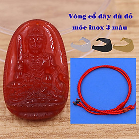 Mặt dây chuyền Văn thù bồ tát mã não đỏ 3.6 cm kèm vòng cổ dây dù đỏ, Phật bản mệnh, mặt dây chuyền phong thủy