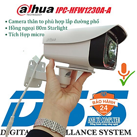 Camera IP POE 2MP hồng ngoại 80m có mic Dahua HFW1230A-A hàng chính hãng