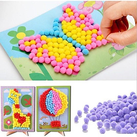 combo 4 tranh giấy trang trí dán hạt pom pom cho bé