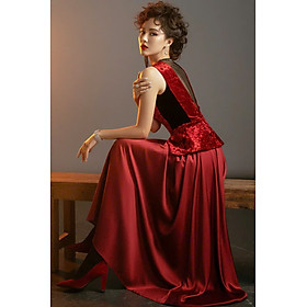 Áo Thắt Eo Peplum Hở Lưng Nhung Đỏ Dạ Yến thời trang thiết kế Hity Top123