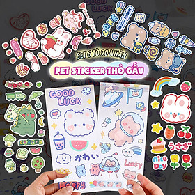 SET 6 Tờ 90 Nhãn Dán Sticker Thỏ Gấu PET Trong Suốt Cute Không Thấm Nước Trang Trí Dễ Thương - SET 6 Tờ Thỏ & Gấu