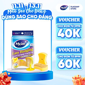Miếng Bọt Biển Rửa Chén MyJae 2 Mặt, Mút Xốp Rửa Bát Đa Năng Kèm Miếng Nhựa Hít Kê 11.3cm x 7.8cm x 3cm (2 Miếng/Gói)