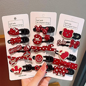 Kẹp Tóc 2024 Nơ Đỏ Năm Mới Gấu Bộ Nụ Cười