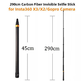 290cm sợi carbon Vô hình phiên bản mở rộng Selfie Stick cho Insta360 x3 / One x2 / One Rs Phụ kiện cho GoPro Selfie Stick Color: Màu đen