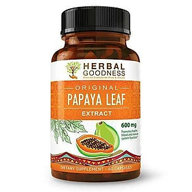 Papaya Leaf Extract - SuperFruit Natural Blood Platelet Boost, Bone Marrow Support, Immune Gut & Digestive Enzymes Health - 10:1 Strength - 60/600mg Veggie Capsules - Made in USA by Herbal Goodness