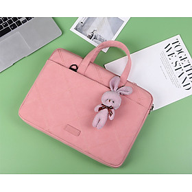 Túi chống sốc da cặp da chống sốc cho macbook, laptop, surface đeo chéo cute tặng kèm gấu bông