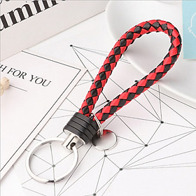 Huashi car key chain woven rope pure hand-woven leather rope key chain men and women couple car key ring pendant car supplies red black