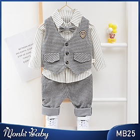 Bộ gile vest bé trai Quảng Châu xịn xò, soái ca lịch lãm, set 3 chi tiết công tử cho bé, phong cách đẹp mặc sự kiện, đầy tháng, lễ tết | MB25