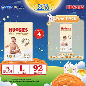 Tã quần Huggies Skin Perfect Mega Jumbo L88+4 miếng với 2 vùng thấm giảm kích ứng da
