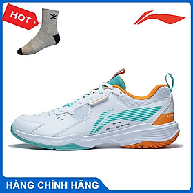 Giày cầu lông Lining nữ AYTT001-2 chính hãng mẫu mới màu trắng xanh đế kếp chống lật cổ chân-tặng tất thể thao bendu