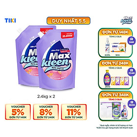 Combo 2 Túi Nước Giặt Xả Maxkleen Hương Hoa Nắng (2.4kg/túi)