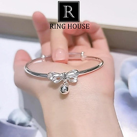 B003 Vòng Tay Lắc Tay Mạ Bạc 925 Nơ Đính Chuông Freesize Đẹp Sáng