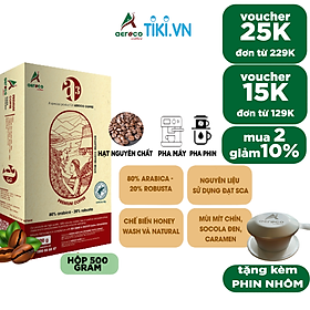 Cà phê hạt rang AEROCO A3 pha phin và pha máy, hộp 500g, nguyên chất 100% rang mộc hậu vị ngọt thơm quyến rũ