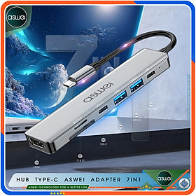 Hub Type C ASWEI 7in1 To HDMI, USB 3.0, SD, TF, USB-C, PD - Hub Chuyển Đổi USB Type-C 7 Cổng - Cổng Chia USB, Ổ Chia USB Tốc Độ Cao Dành Cho Macbook, Laptop, PC, Máy Tính Bảng, Điện Thoại - Hàng Chính Hãng