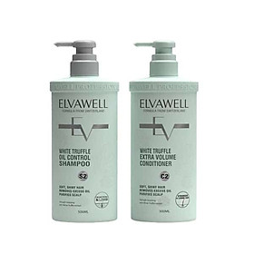 Dầu gội xả giảm rụng tóc sạch dầu bết Elvawell - 500ml (Màu xanh)