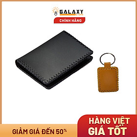 Ví Bóp Nhỏ Handmade Da Bò Thật Galaxy Store GVM03 (Đen) + Tặng Móc Khóa Da Handmade Galaxy Store