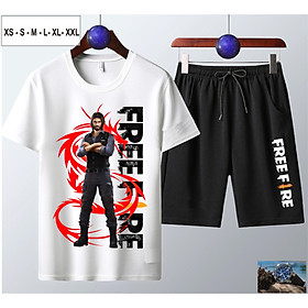 [Hàng có sẵn] Bộ Áo Free Fire cotton màu trắng cổ tròn + Quần Short nam cực hot AndrewFF