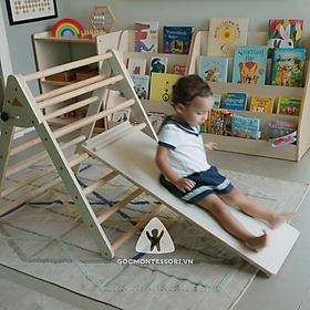 Combo Pikler Triangle 95cm Góc Montessori Giúp Trẻ Phát Triển Vận Động Thô: Thang Tam Giác Vận Động Gấp Gọn + Tấm Trèo Kiêm Cầu Trượt 95cm