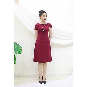 Đầm Thiết kế Đầm xòe Đầm thời trang công sở Đầm trung niên thương hiệu TTV387 đỏ đô - Đầm from A phối nơ rớt vai bên trái CT