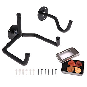 Horizontal Guitar Wall Hanger Rack Safety Split Design, with Finger Picks, Iron Pick Box