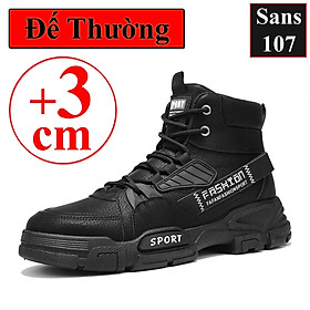 Boot nam cao cổ độn đế 6cm Sans107 boost đen bot xám be boots có dây buộc bốt lửng fullbox size 39 40 41 42 43 44
