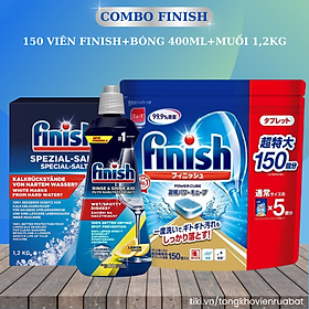 Combo Viên rửa bát Finish Nhật 150 viên + Muối Finish 1,2kg + Nước làm bóng Finish 400ml