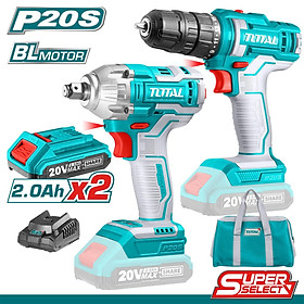 BỘ COMBO MÁY KHOAN BÚA VÀ MÁY BẮN BU LÔNG PIN 20V (2 pin 2.0Ah + sạc) TOTAL TCKLI2017 - HÀNG CHÍNH HÃNG