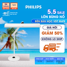 Đèn bàn Philips LED VDTMate DSK501 13.7W - điều chỉnh màu ánh sáng (2700K-6500K), bảo vệ mắt, chống cận thị