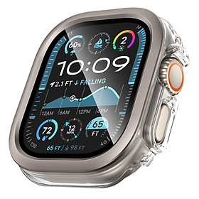 Ốp Case PC Mặt Kính Cường Lực Trong Suốt Viền Màu cho Apple Watch Ultra 1/2 49mm - Hàng Chính Hãng