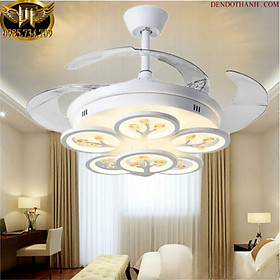 Mua Quạt trần đèn dấu cánh hiện đại êm gió thoáng mát  tích hợp đèn chùm trang trí đèn 3 chế độ sáng điều khiển từ xa QTD