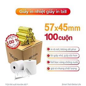 Mua  100 cuộn  Giấy in nhiệt Giấy in bill VAYO Khổ 57 x 45 mm - In rõ nét - Lõi siêu nhỏ - Hàng chính hãng