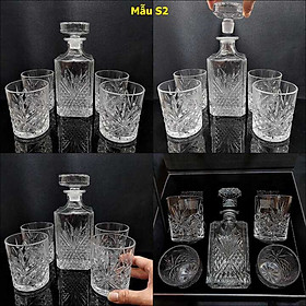 Mua Bộ Chai Đựng Rượu Pha Lê kèm 4 ly whiskey decanter cao cấp - 4 mẫu lựa chọn - Bộ Bình Rượu Pha Lê nắp mài đặc nguyên khối không gioăng