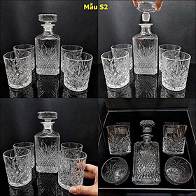 Bộ Chai Đựng Rượu Pha Lê kèm 4 ly whiskey decanter cao cấp - 4 mẫu lựa chọn - Bộ Bình Rượu Pha Lê nắp mài đặc nguyên khối không gioăng