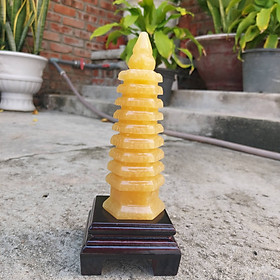 Tháp văn xương 9 tầng phong thuỷ đá ngọc hoàng long cao 15cm - đá Non Nước