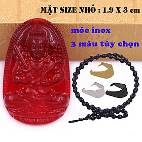 Mặt Phật Hư không tạng pha lê đỏ 1.9cm x 3cm (size nhỏ) kèm vòng cổ hạt chuỗi đá đen + móc inox vàng, Phật bản mệnh, mặt dây chuyền