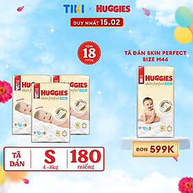 Combo 3 gói Tã/bỉm dán sơ sinh Huggies Skin Perfect S 54+6 miếng với 2 vùng thấm giảm kích ứng da