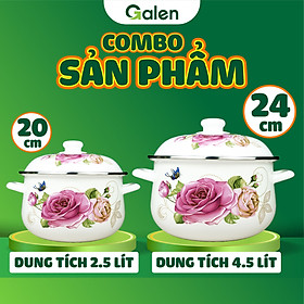 Mua GALEN - COMBO 2 Nồi Men Cao Cấp Size 20cm & 24cm Dung Tích 2.5L & 4.5L Nấu Được Trên Mọi Loại Bếp  Dày  Không Tróc Men