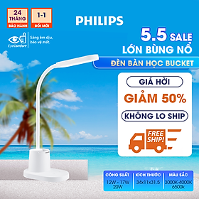 Đèn bàn Philips bảo vệ mắt Bucket DSK214 7W - Điều chỉnh độ sáng, êm dịu cho đôi mắt khỏe đẹp