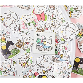 Hộp 45 Miếng Dán Sticker Trang Trí Chuyến Đi Dã Ngoại Của Chú Mèo