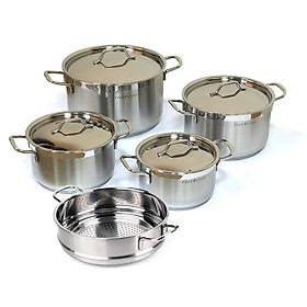 Mua Bộ nồi xửng inox cao cấp FIVESTAR 5 chiếc 3 đáy bếp từ   inox 304 vancover   nắp inox (tặng 10 muỗng ăn)
